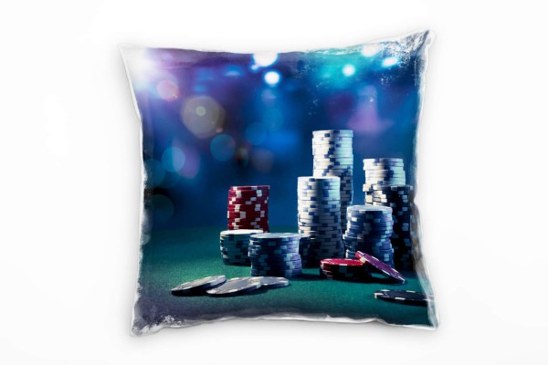 Paul Sinus Art künstlerische Fotografie, Pokerchips, blau, rot Deko Kissen 40x40cm für Couch Sofa Lounge Zierkissen