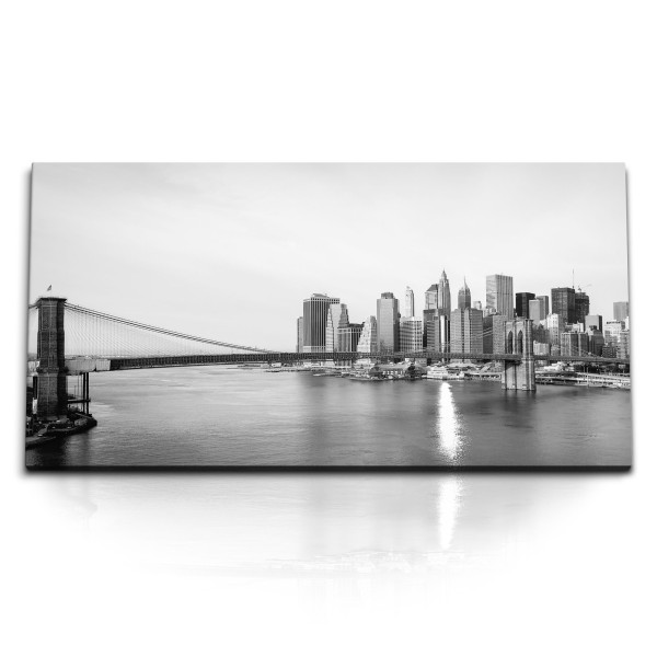 Paul Sinus Art Kunstdruck Bilder 120x60cm New York Brooklyn Bridge Schwarz Weiß Skyline