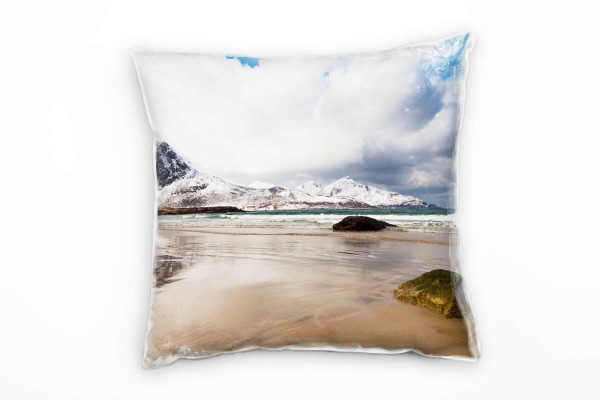 Paul Sinus Art Strand und Meer, braun, weiß, Schnee, Berge Deko Kissen 40x40cm für Couch Sofa Lounge Zierkissen