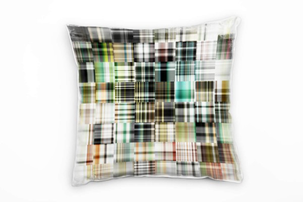 Paul Sinus Art Abstrakt, Kästchen, schwarz, grün, grau, orange Deko Kissen 40x40cm für Couch Sofa Lounge Zierkissen