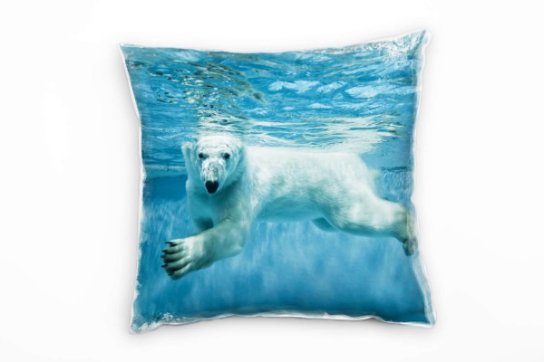 Paul Sinus Art Tiere, Eiseber, Wasser, blau, weiß Deko Kissen 40x40cm für Couch Sofa Lounge Zierkissen