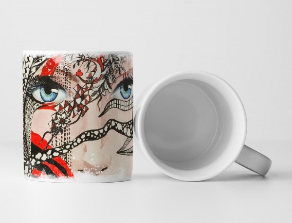 Paul Sinus Art Tasse Geschenk Porträt einer Frau mit Ornamenten in Schwarz Weiß und Rot