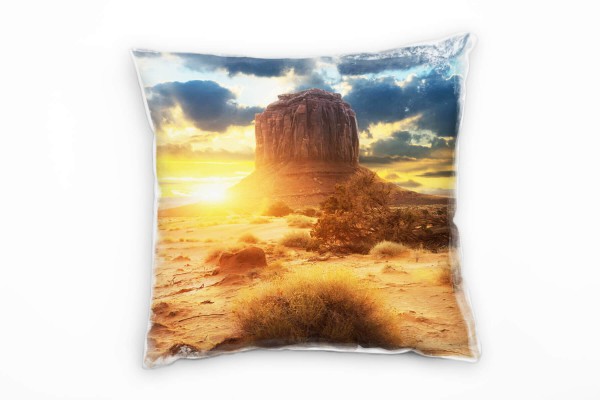 Paul Sinus Art Wüste, Sand, Sonne, orange, gelb, blauer Himmel Deko Kissen 40x40cm für Couch Sofa Lounge Zierkissen