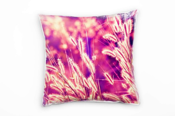 Paul Sinus Art Natur, Gräser, Sonnenuntergang, lila, pink, gelb Deko Kissen 40x40cm für Couch Sofa Lounge Zierkisse