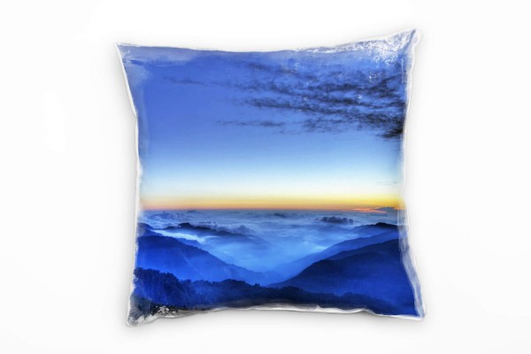 Paul Sinus Art Landschaft, blau, gelb, Berge, Abend, Sonnenuntergang Deko Kissen 40x40cm für Couch Sofa Lounge Zie