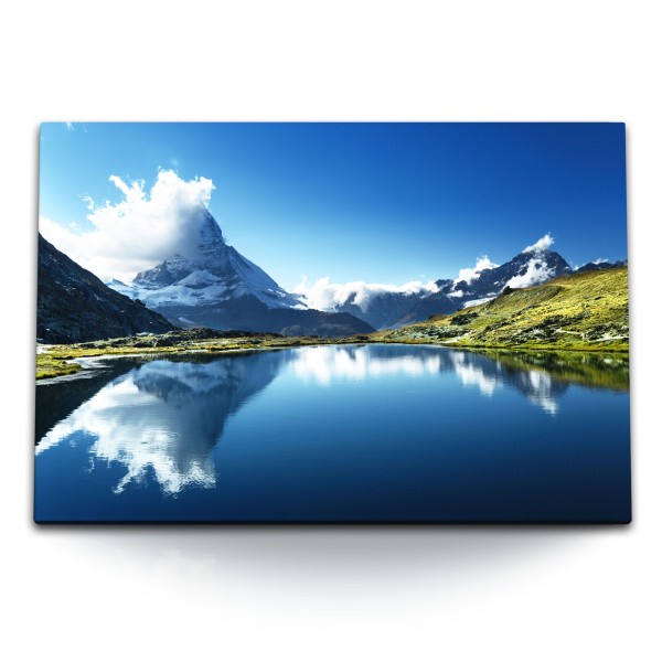 Paul Sinus Art 120x80cm Wandbild auf Leinwand Matterhorn Schweiz See Bergsee Blau Natur