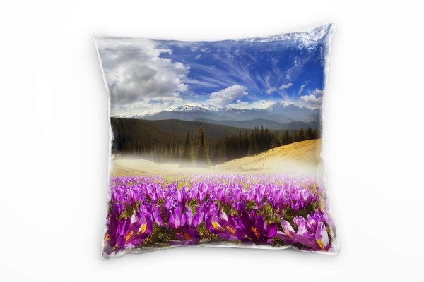 Paul Sinus Art Blumen, Krokusse, Wald, Feld, gelb, blau, lila Deko Kissen 40x40cm für Couch Sofa Lounge Zierkissen