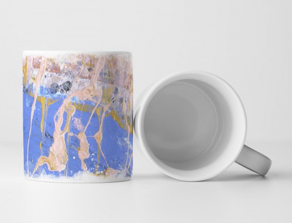 Paul Sinus Art Tasse Geschenk kornblumenblau, antikweiße Abstraktion + gelbe Elemente