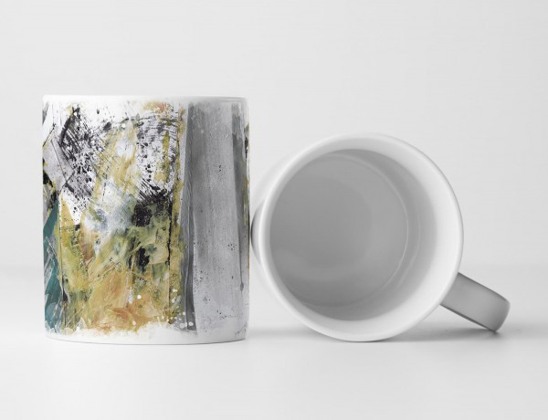 Paul Sinus Art Tasse Geschenk hellgrau, sandbraune Abstraktion; kadettenblaue Elemente