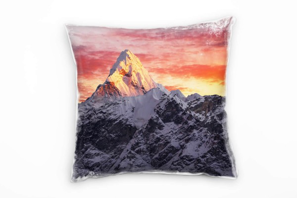 Paul Sinus Art Landschaft, grau, gelb, rot, schneebedeckter Berg Deko Kissen 40x40cm für Couch Sofa Lounge Zierkiss