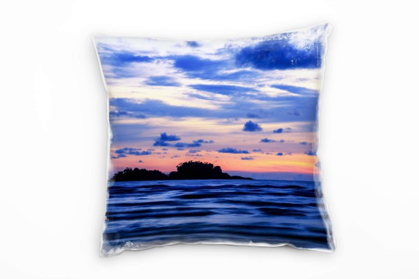 Paul Sinus Art Meer, Sonnenaufgang, Wellen, blau, orange Deko Kissen 40x40cm für Couch Sofa Lounge Zierkissen