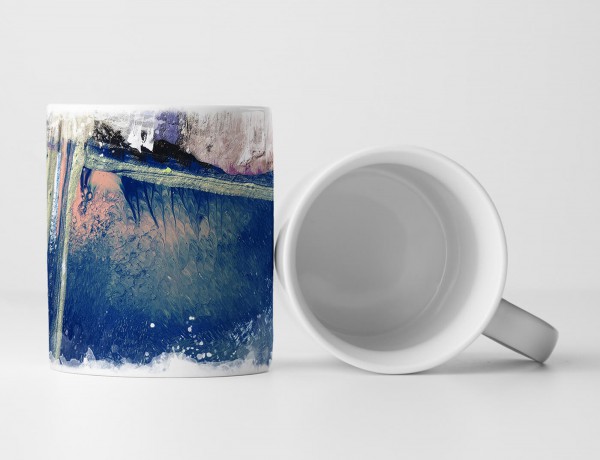 Paul Sinus Art Tasse Geschenk dunkelblau, mintgrüne Streifen, lachsfarben-weiß Elementen