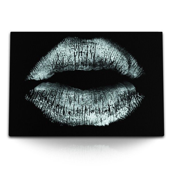 Paul Sinus Art 120x80cm Wandbild auf Leinwand Frauenlippen Lippen Schwarz Weiß Lippenstift Sexy