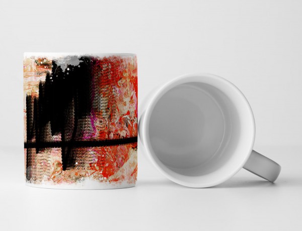 Paul Sinus Art Tasse Geschenk hellroter, roter abstrakter Hintergrund; schwarze Elemente