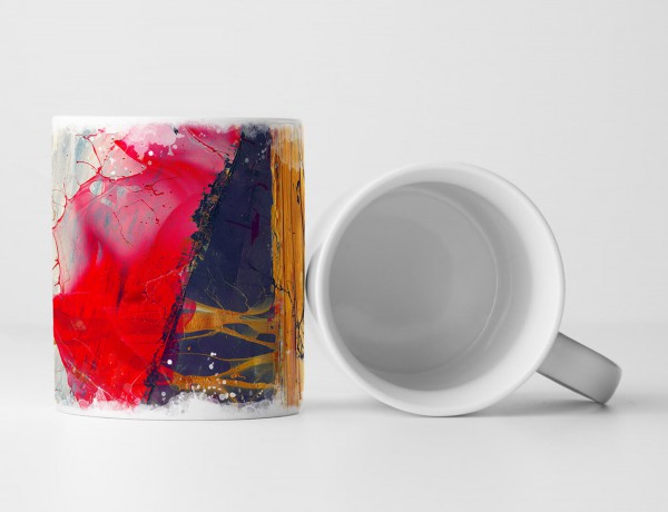 Paul Sinus Art Tasse Geschenk hellgrauer Hintergrund; orange, dunkelblau, rot Abstraktion