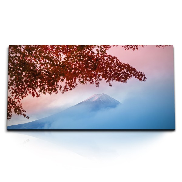 Paul Sinus Art Kunstdruck Bilder 120x60cm Herbst Herbstblätter Japan Fuji Berg Natur Rot Blau