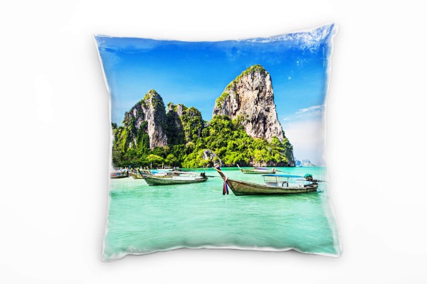 Paul Sinus Art Meer, türkis, grün, blau, Boote, tropische Insel Deko Kissen 40x40cm für Couch Sofa Lounge Zierkiss