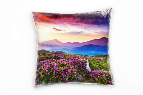 Paul Sinus Art Landschaft, bunt, Blumen, Sonnenaufgang, Berge Deko Kissen 40x40cm für Couch Sofa Lounge Zierkissen