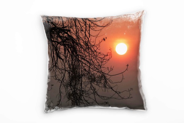 Paul Sinus Art Natur, Silhouette Baum, Sonnenuntergang, rot, grau Deko Kissen 40x40cm für Couch Sofa Lounge Zierkis