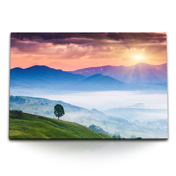 Paul Sinus Art 120x80cm Wandbild auf Leinwand Sonnenuntergang Berge Berglandschaft Natur