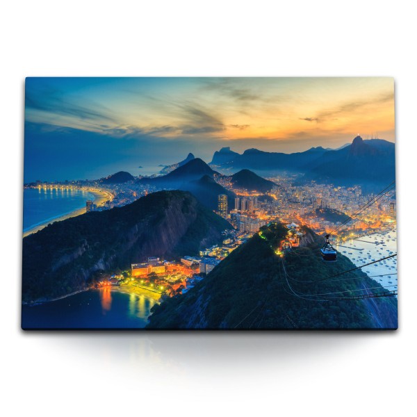 Paul Sinus Art 120x80cm Wandbild auf Leinwand Rio de Janeiro Bucht Sonnenuntergang Brasilien Berge