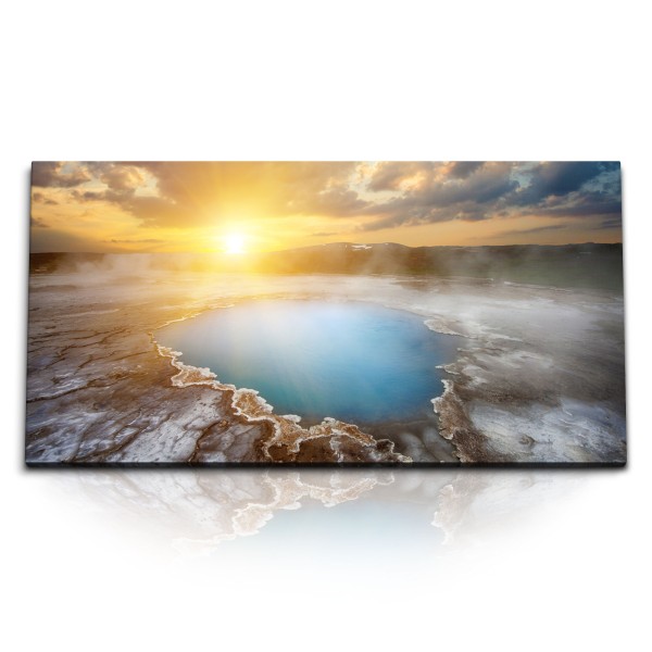 Paul Sinus Art Kunstdruck Bilder 120x60cm Island Geothermal Quelle Sonnenuntergang Abendrot