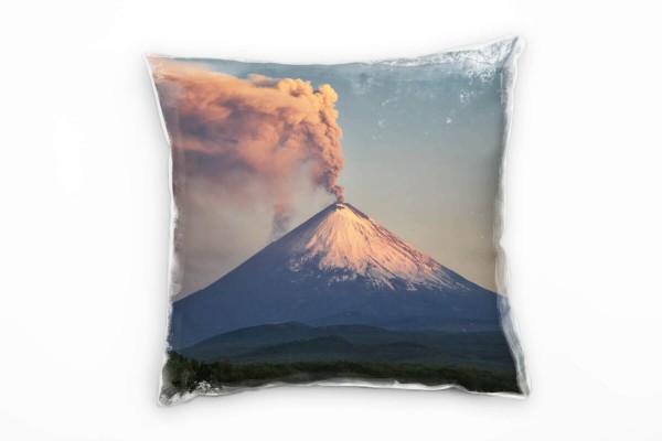 Paul Sinus Art Natur, Vulkan, Rauch, Eruption, orange, grau, grün Deko Kissen 40x40cm für Couch Sofa Lounge Zierkis