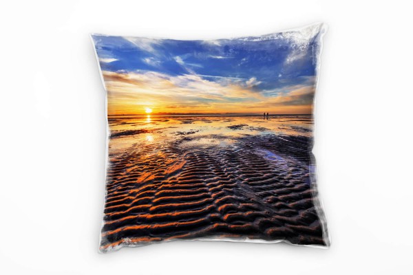 Paul Sinus Art Strand und Meer, Sonnenuntergang, orange, blau Deko Kissen 40x40cm für Couch Sofa Lounge Zierkissen