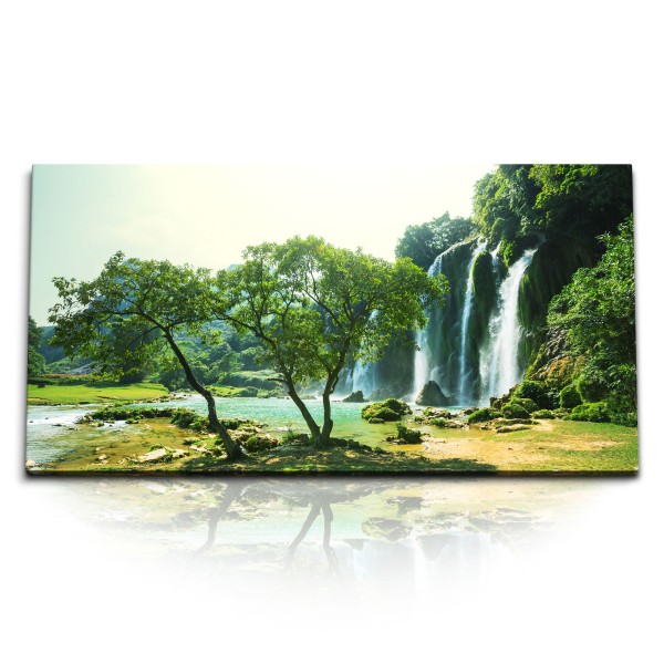 Paul Sinus Art Kunstdruck Bilder 120x60cm Wasserfälle Vietnam Natur Grün Bäume Exotisch