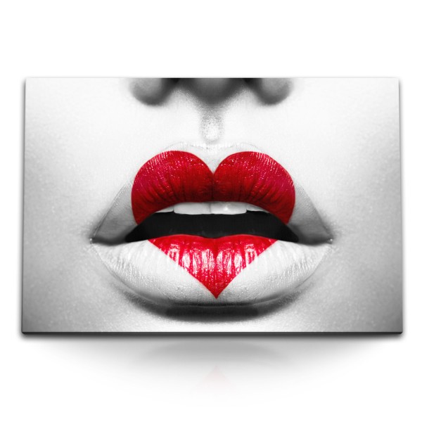 Paul Sinus Art 120x80cm Wandbild auf Leinwand Sexy Lippen Herz roter Lippenstift Schlafzimmer