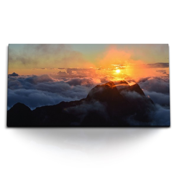 Paul Sinus Art Kunstdruck Bilder 120x60cm Berggipfel über den Wolken Sonnenuntergang Abendrot