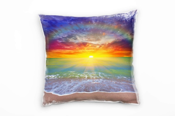 Paul Sinus Art Strand und Meer, Sonnenuntergang, orange, gelb Deko Kissen 40x40cm für Couch Sofa Lounge Zierkissen