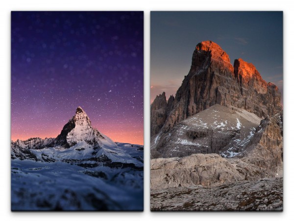 Paul Sinus Art 2 Bilder je 60x90cm Dolomiten Nachthimmel Berggipfel Bergspitze Schnee Felsen Natur