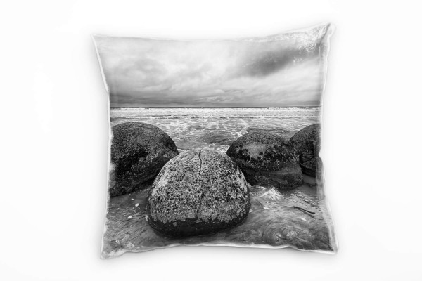 Paul Sinus Art Strand und Meer, Felsen, Wolken, grau Deko Kissen 40x40cm für Couch Sofa Lounge Zierkissen