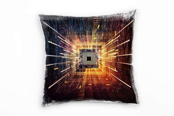 Paul Sinus Art Abstrakt, Lichtlinien, Technik, gelb, blau, schwarz Deko Kissen 40x40cm für Couch Sofa Lounge Zierki