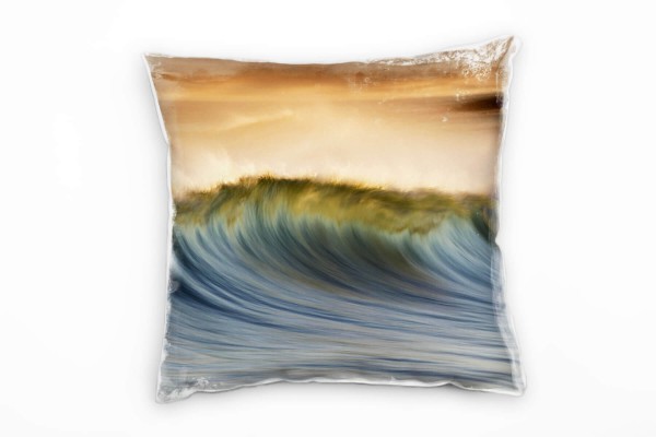 Paul Sinus Art Meer, Welle, Sonnenuntergang, blau, orange Deko Kissen 40x40cm für Couch Sofa Lounge Zierkissen