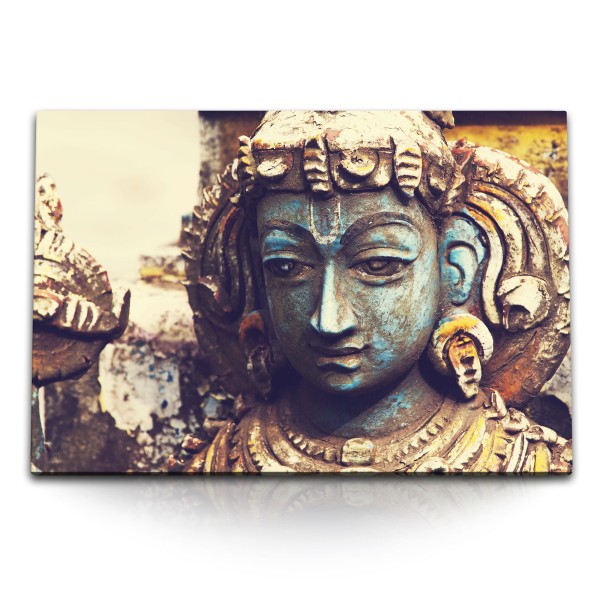 Paul Sinus Art 120x80cm Wandbild auf Leinwand Hinduismus Gottheit Steinstatue Sri Lanka