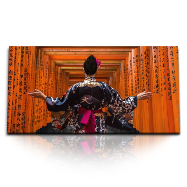 Paul Sinus Art Kunstdruck Bilder 120x60cm Japan Schrein Tempel Rot Geisha Kimono