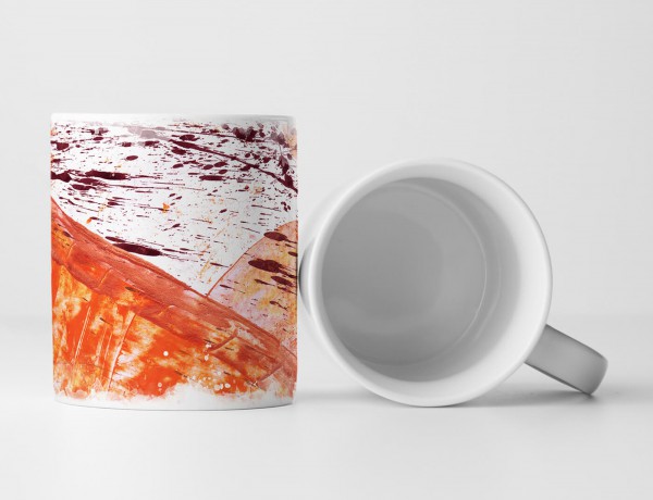 Paul Sinus Art Tasse Geschenk weißer Hintergrund, orangene Abstraktionen, dunkelrote Farbspritzer