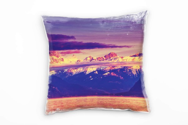 Paul Sinus Art Seen, Berge, Alpen, Schweiz, Sonnenuntergang, orange Deko Kissen 40x40cm für Couch Sofa Lounge Zierk