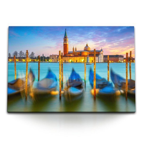 Paul Sinus Art 120x80cm Wandbild auf Leinwand Venedig Gondeln Sonnenuntergang Italien Abendrot