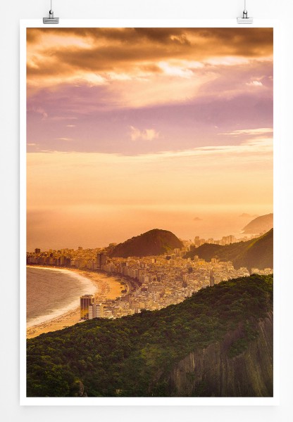 Paul Sinus Art 90x60cm Poster Copacabana Strand bei Sonnenaufgang Brasilien