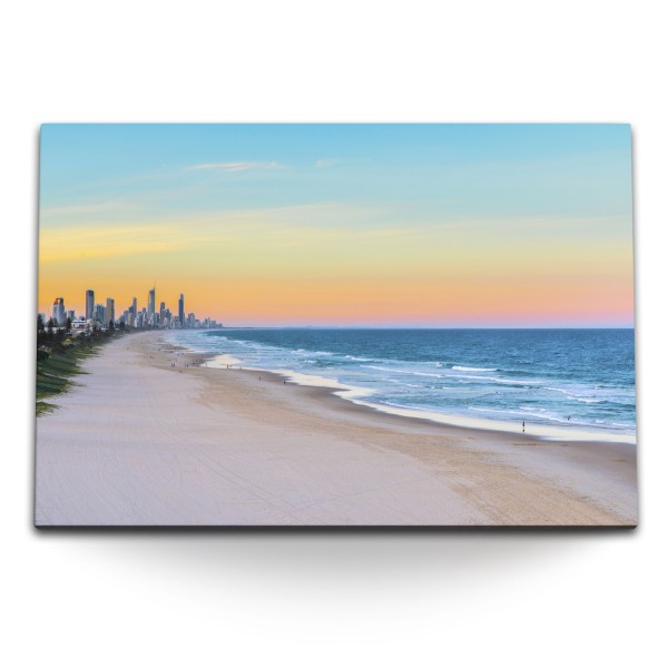 Paul Sinus Art 120x80cm Wandbild auf Leinwand Sonnenuntergang Miami Strand Meer roter Horizont