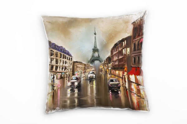 Paul Sinus Art City, Paris, Regen, gemalt, Eiffelturm, braun, rot Deko Kissen 40x40cm für Couch Sofa Lounge Zierkis