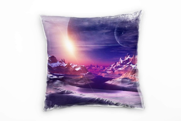 Paul Sinus Art Landschaften, dunkel, lila, rot, Sonnenstrahlen, Felsen Deko Kissen 40x40cm für Couch Sofa Lounge Zi