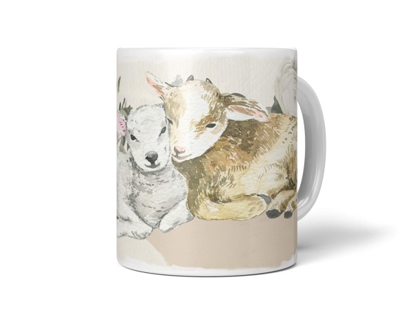 Paul Sinus Art Tasse Porzellan Tier Motiv zwei Lämmer süß Knuddelig Flauschig Lieblich Blumen