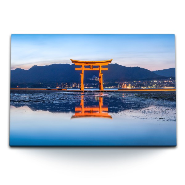 Paul Sinus Art 120x80cm Wandbild auf Leinwand Itsukushima Schrein Japan Miyajima Berge Natur