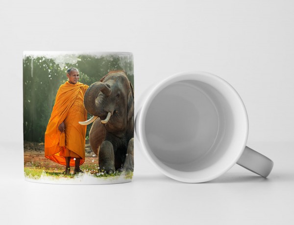 Paul Sinus Art Tasse Geschenk Tierfotografie – Buddhistischer Mönch mit Babyelefant