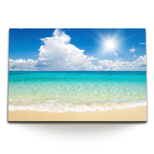 120x80cm Wandbild auf Leinwand Meer Strand Sommer Sonnenschein Sandstrand Karibik