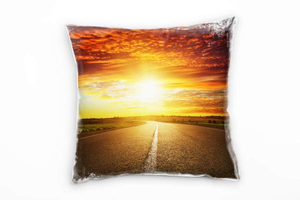 Paul Sinus Art Urban, orange, rot, Sonnenuntergang über einer Straße Deko Kissen 40x40cm für Couch Sofa Lounge Zier